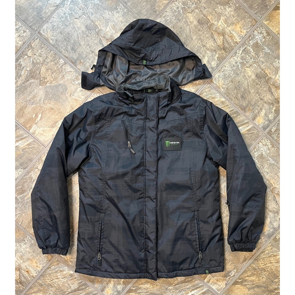 Monster Energy Hooded Jacket Women XL Black Lined Moto Racing Coat